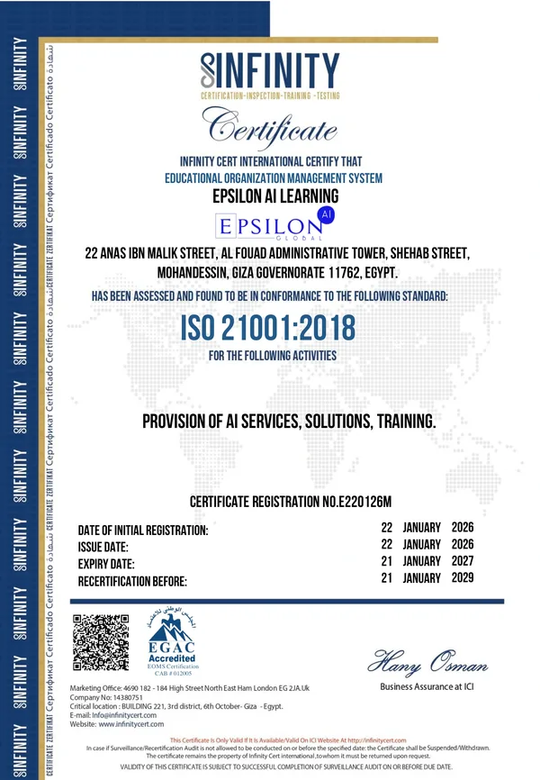 Supplied ISO 21001:2018 credential document