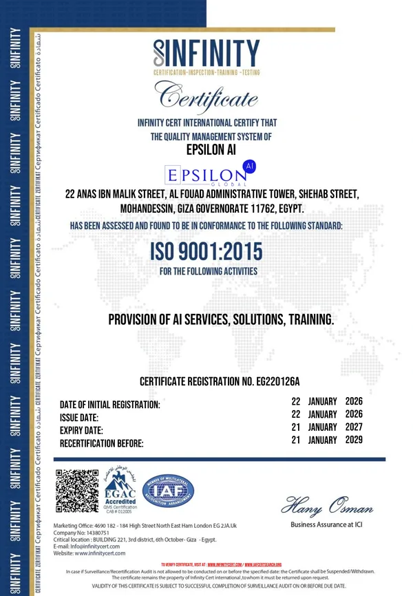 Supplied ISO 9001:2015 credential document