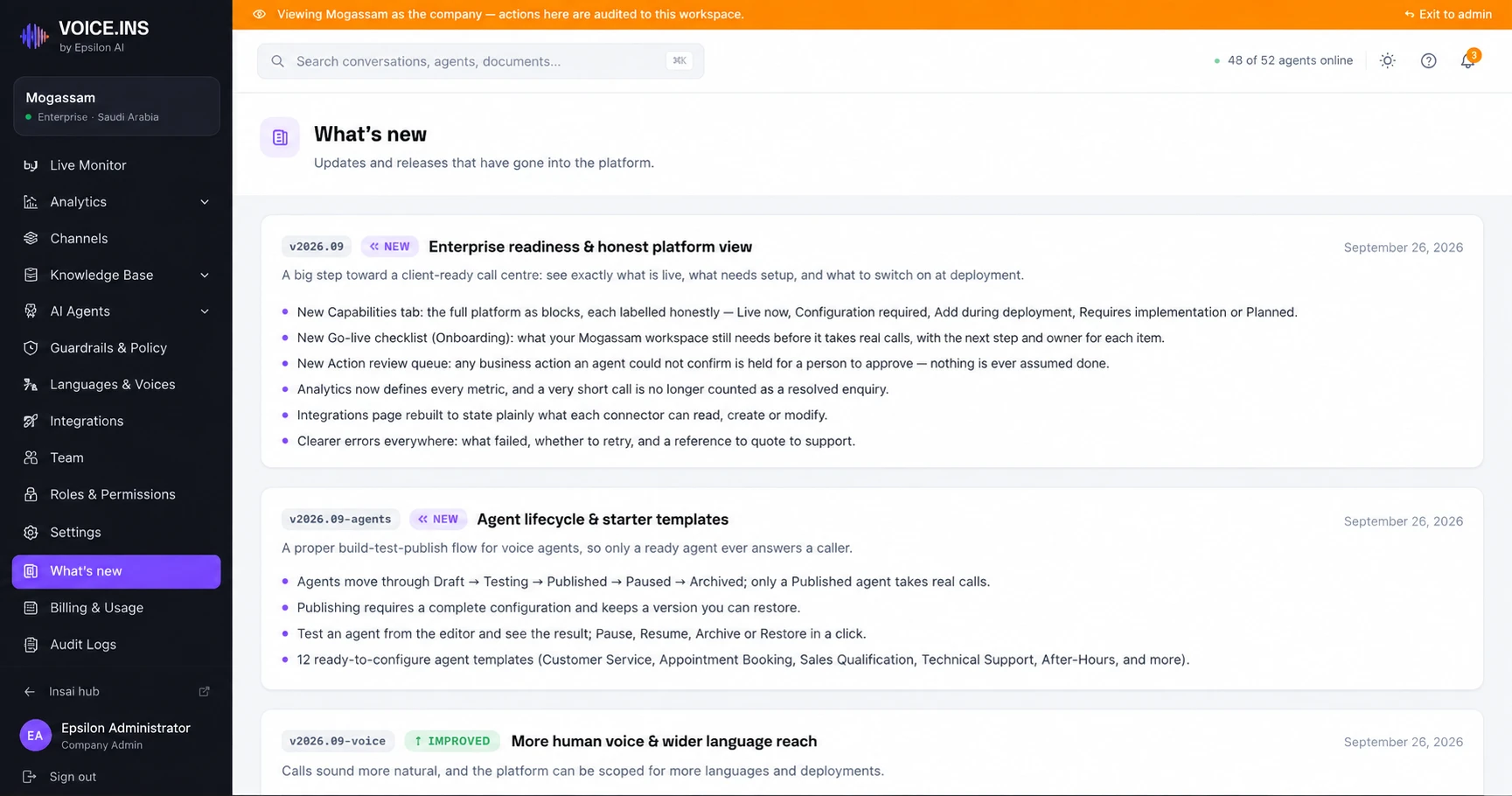 VoiceINS release notes and platform updates.